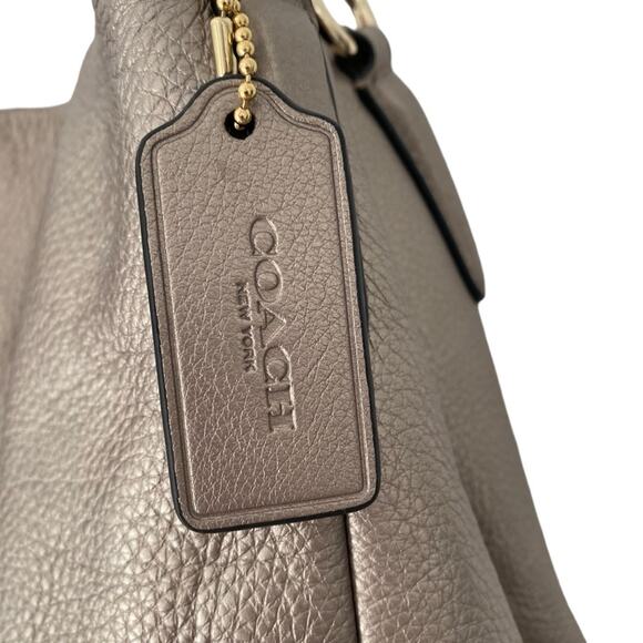 Coach Phoebe Saddle Leather Pebbled Medium Shoulder Bag Purse Pewter - Picture 3 of 13